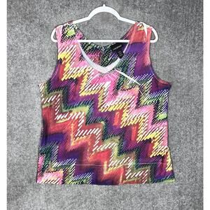 Lane Bryant Tank Top Womens Size 18/20 Chevron Abstract Sleeveless V-Neck‎